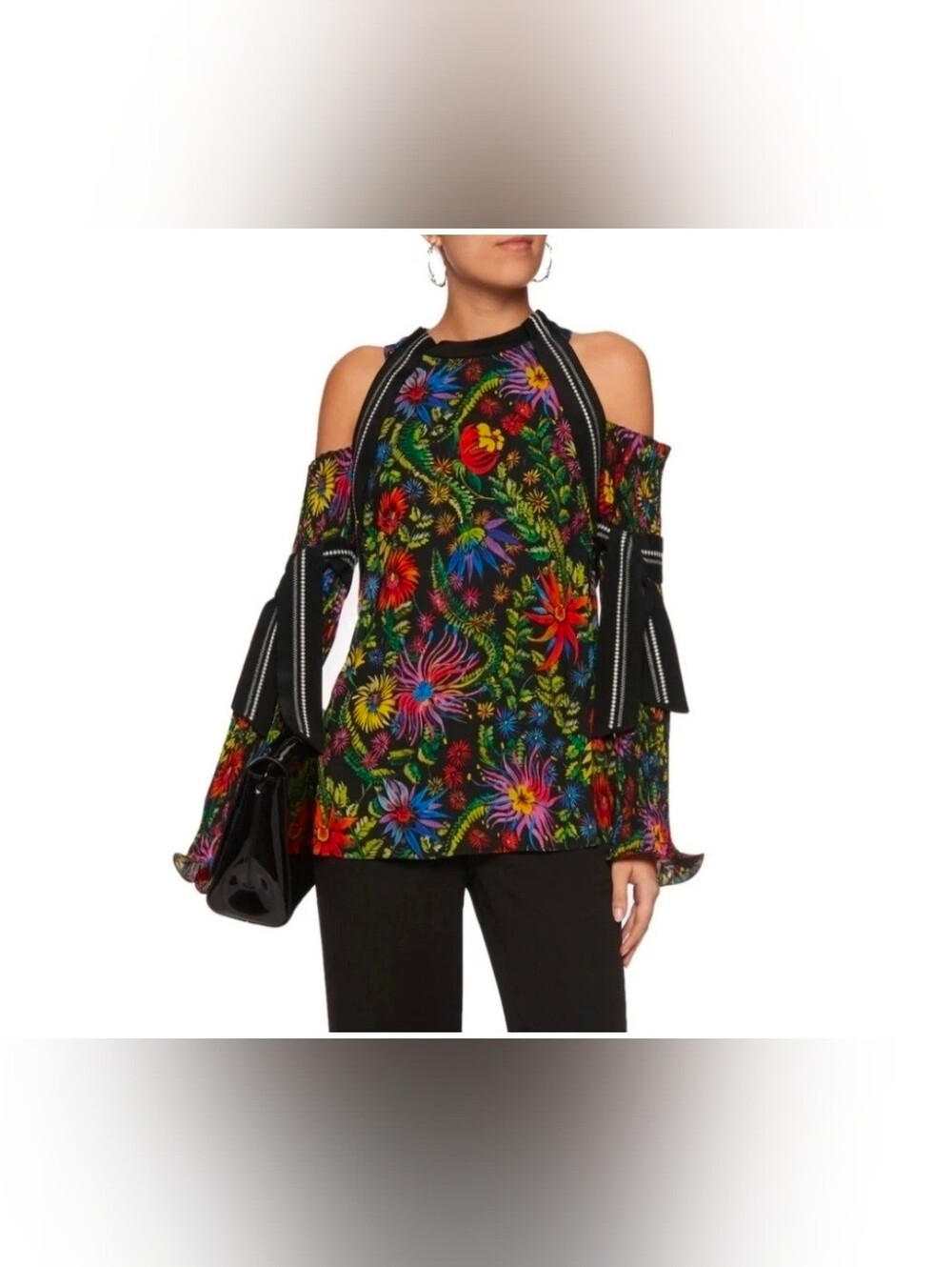 3.1 Phillip Lim Cold-Shoulder Embroidered Jacquard Top Vibrant Psychedelic Sz 2